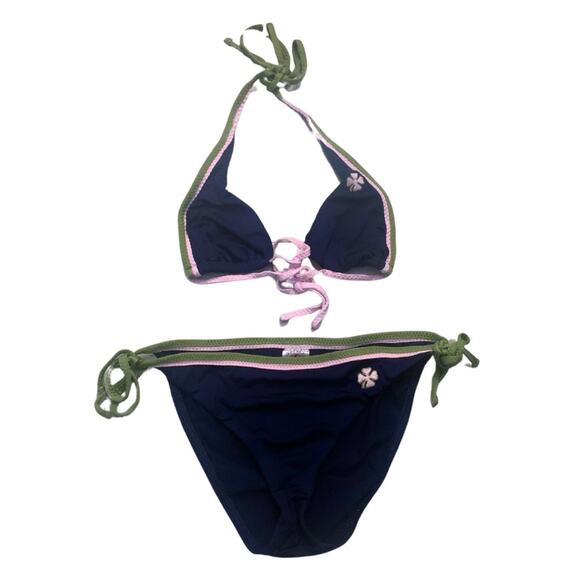 Lucky Brand Other - Lucky Brand Navy Blue Bikini Top Adjustable Tie Bottom Medium Bathing Suit